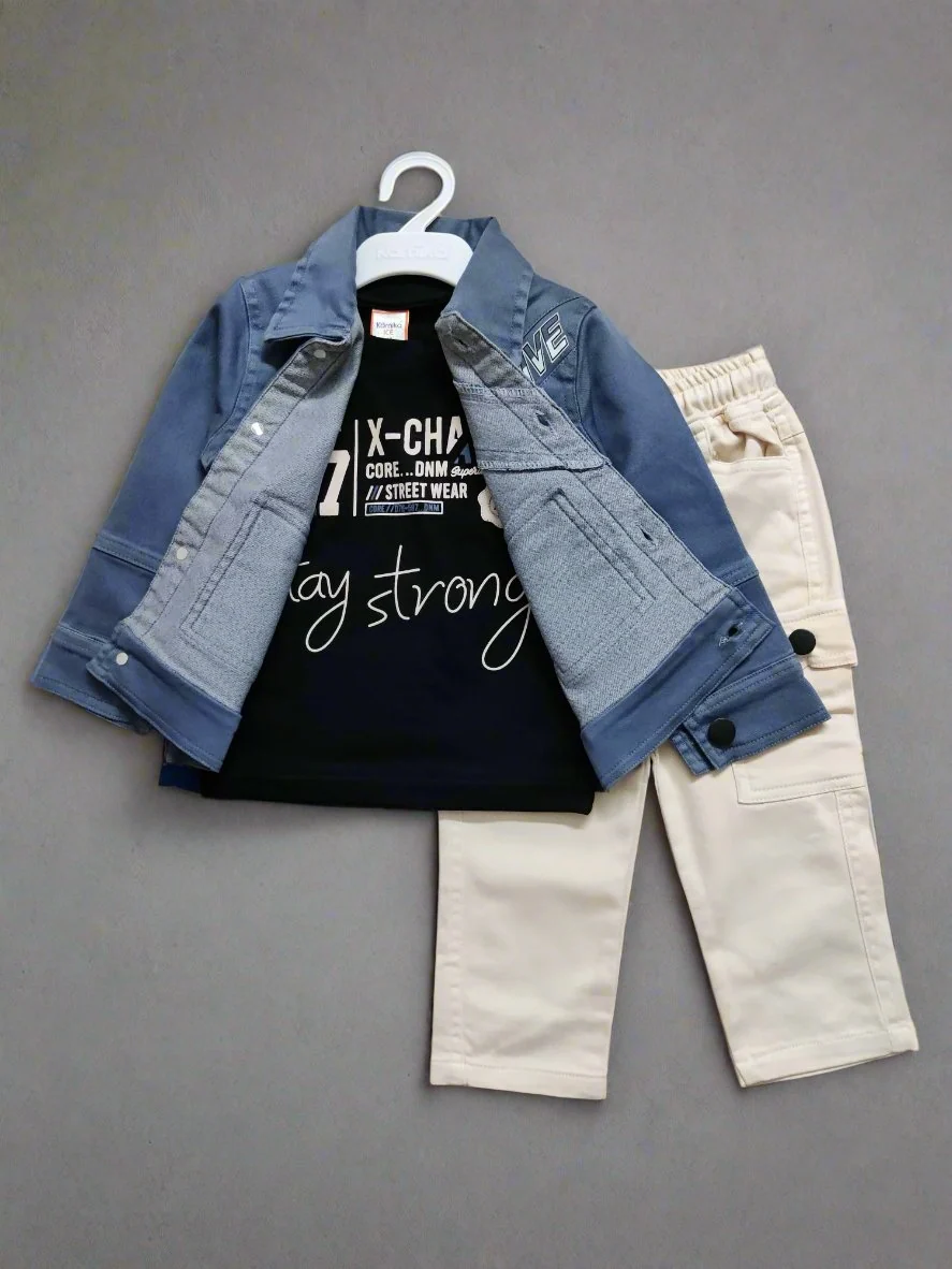 Creative Boys Jacket T-Shirt Jeans Set - 3 Piece Outfit for Kids