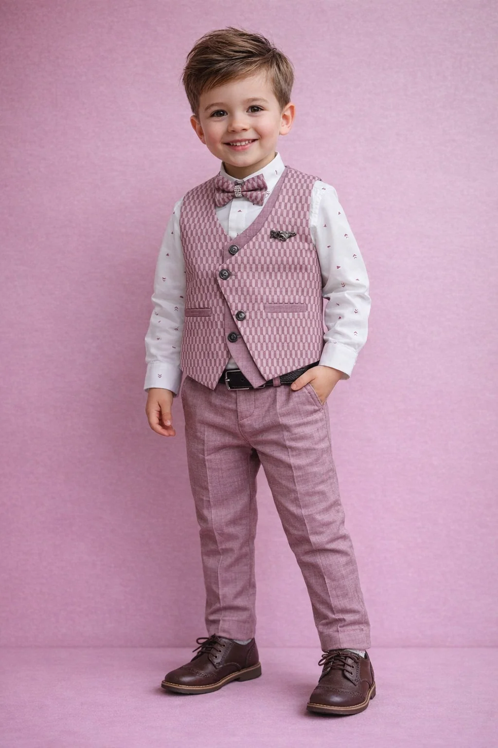 Boy's Stylish Wedding Suit - Stylish Suit Set with Shirt, Coat, Pant, and Bow for Weddings and Birthdays