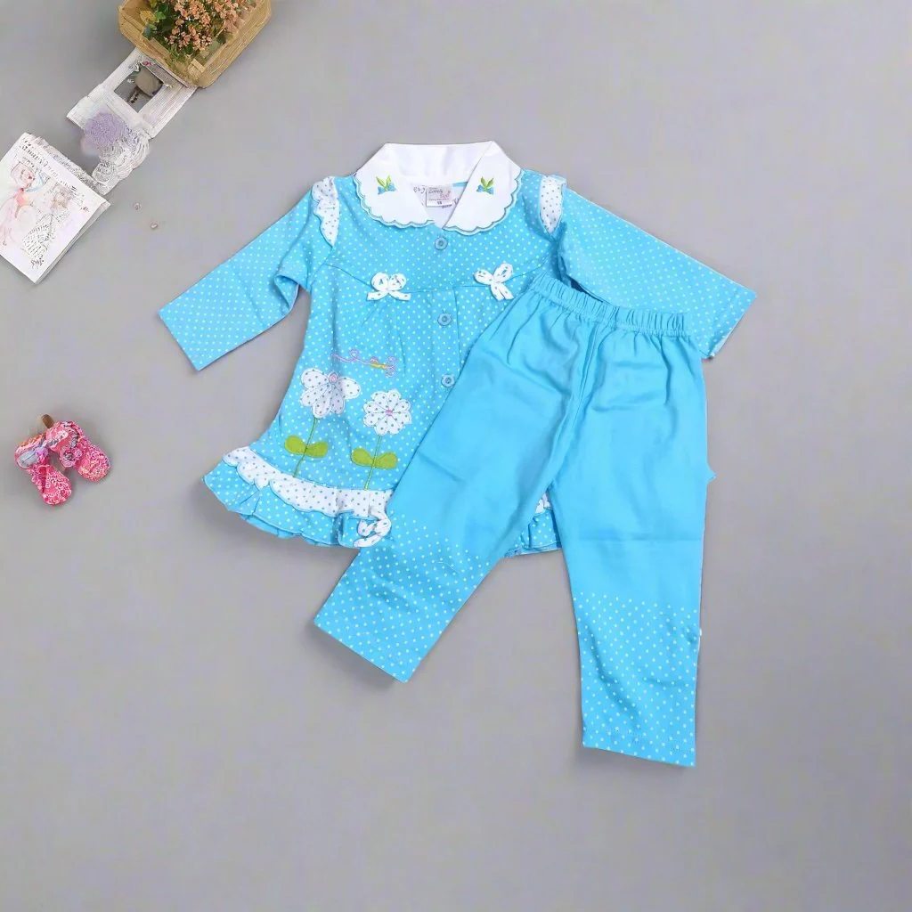 Cozy Girls Polka Dot Pajama Set Frock Top and Pajama Set