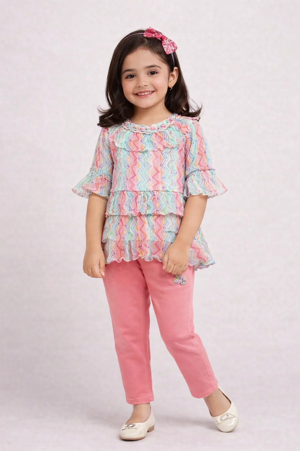 Multicolored Clothing Set for Girls - Top and Jeans, Ideal for Birthdays and Weddings